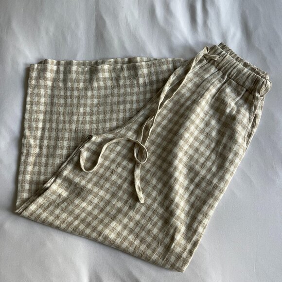 Rachel Pally Linen Gingham Drawstring Wide Leg Pants - Size Small - Picture 4 of 7